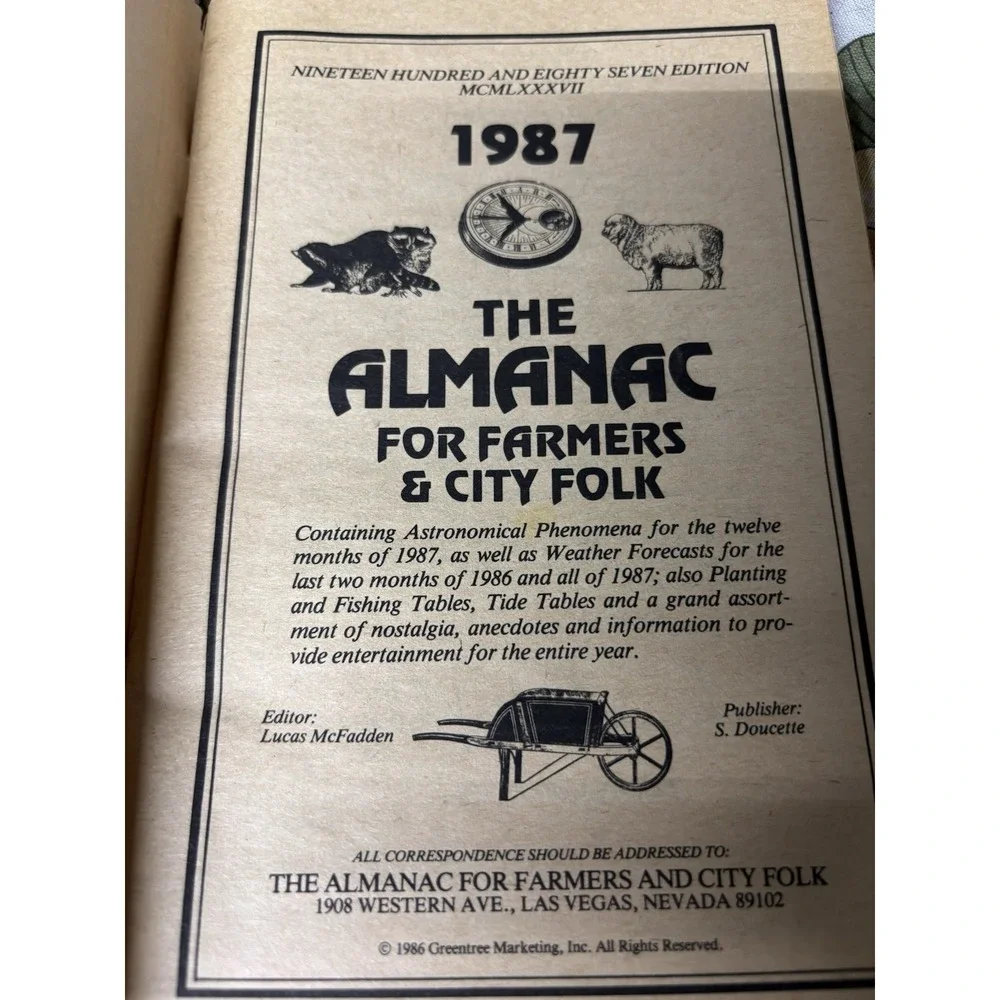 The Almanac Farmers & City Folk  1987 14 Month Weather Fishing Planting Zodiac